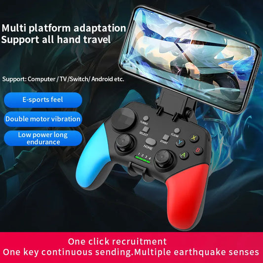 Multi-Platform Wireless Gaming Controller with Dual Motor Vibration, Turbo & Phone Holder(Black, Red and Blue) - Image 2