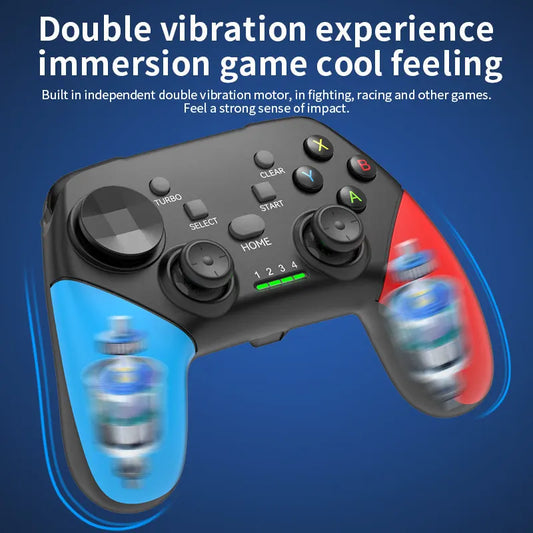 Multi-Platform Wireless Gaming Controller with Dual Motor Vibration, Turbo & Phone Holder(Black, red and blue with receiver) - Image 4