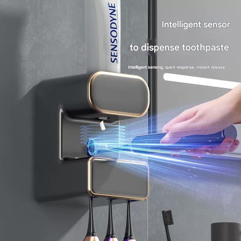 Automatic Toothpaste Dispenser with UVC Toothbrush Sterilizer & Holder - Wall Mounted, Rechargeable(Grey) - Image 3