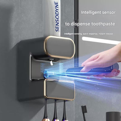Automatic Toothpaste Dispenser with UVC Toothbrush Sterilizer & Holder - Wall Mounted, Rechargeable(Beige) - Image 3