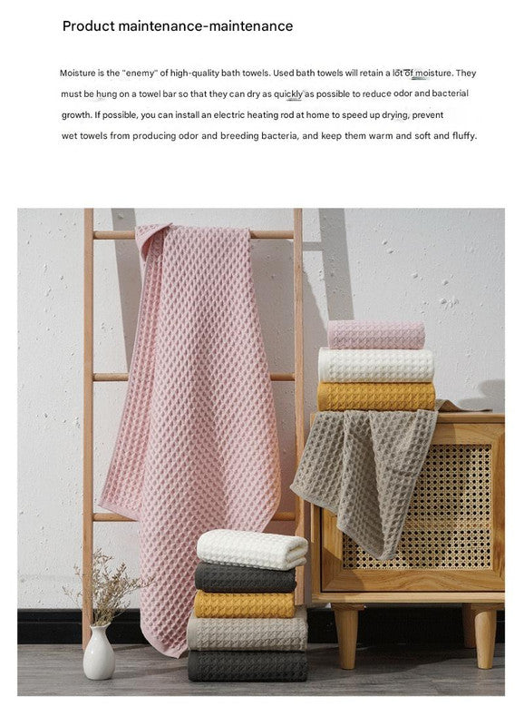 Luxurious 100% Cotton Waffle Weave Towel Set - 3-Piece Absorbent, Quick-Drying & Soft(White) - Image 3