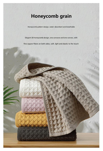 Luxurious 100% Cotton Waffle Weave Towel Set - 3-Piece Absorbent, Quick-Drying & Soft(Yellow) - Image 5