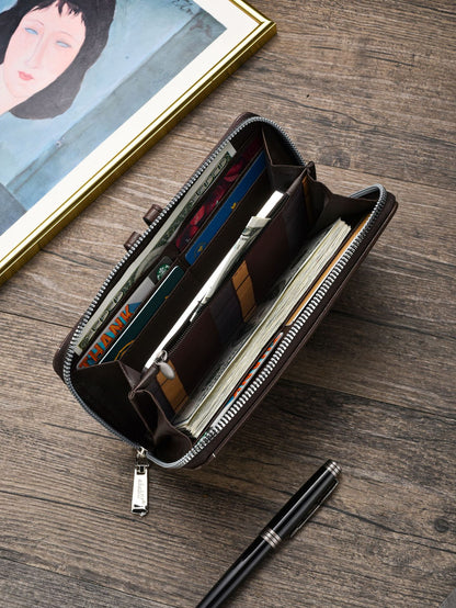 Two pieces High-Capacity PU Leather Clutch Wallet - Unisex Design with Wrist Strap, Zipper & Multiple Card Slots(black) - Image 3