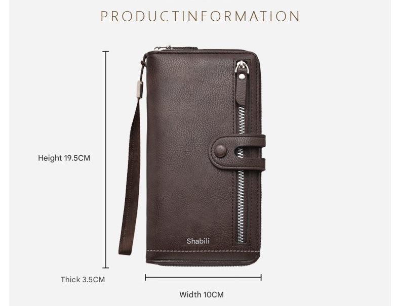 Two pieces High-Capacity PU Leather Clutch Wallet - Unisex Design with Wrist Strap, Zipper & Multiple Card Slots(black) - Image 6
