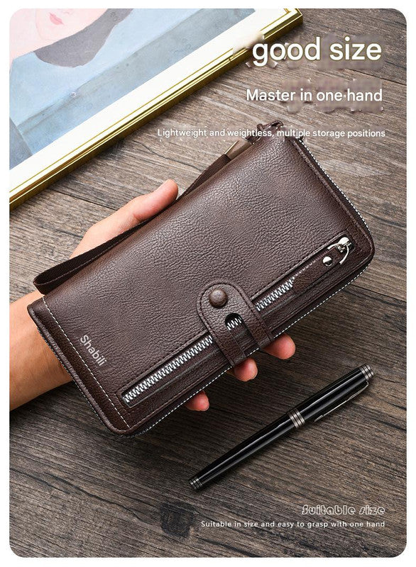 Two pieces High-Capacity PU Leather Clutch Wallet - Unisex Design with Wrist Strap, Zipper & Multiple Card Slots(Light brown) - Image 5