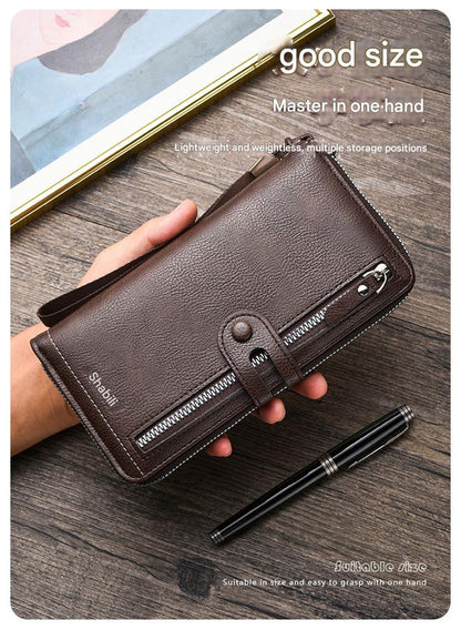 Two pieces High-Capacity PU Leather Clutch Wallet - Unisex Design with Wrist Strap, Zipper & Multiple Card Slots(Light brown) - Image 5