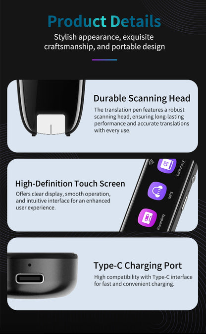 Smart AI Scan & Voice Translator Pen - 112+ Languages, Offline Mode, HD Touchscreen & Dictionary(black) - Image 9