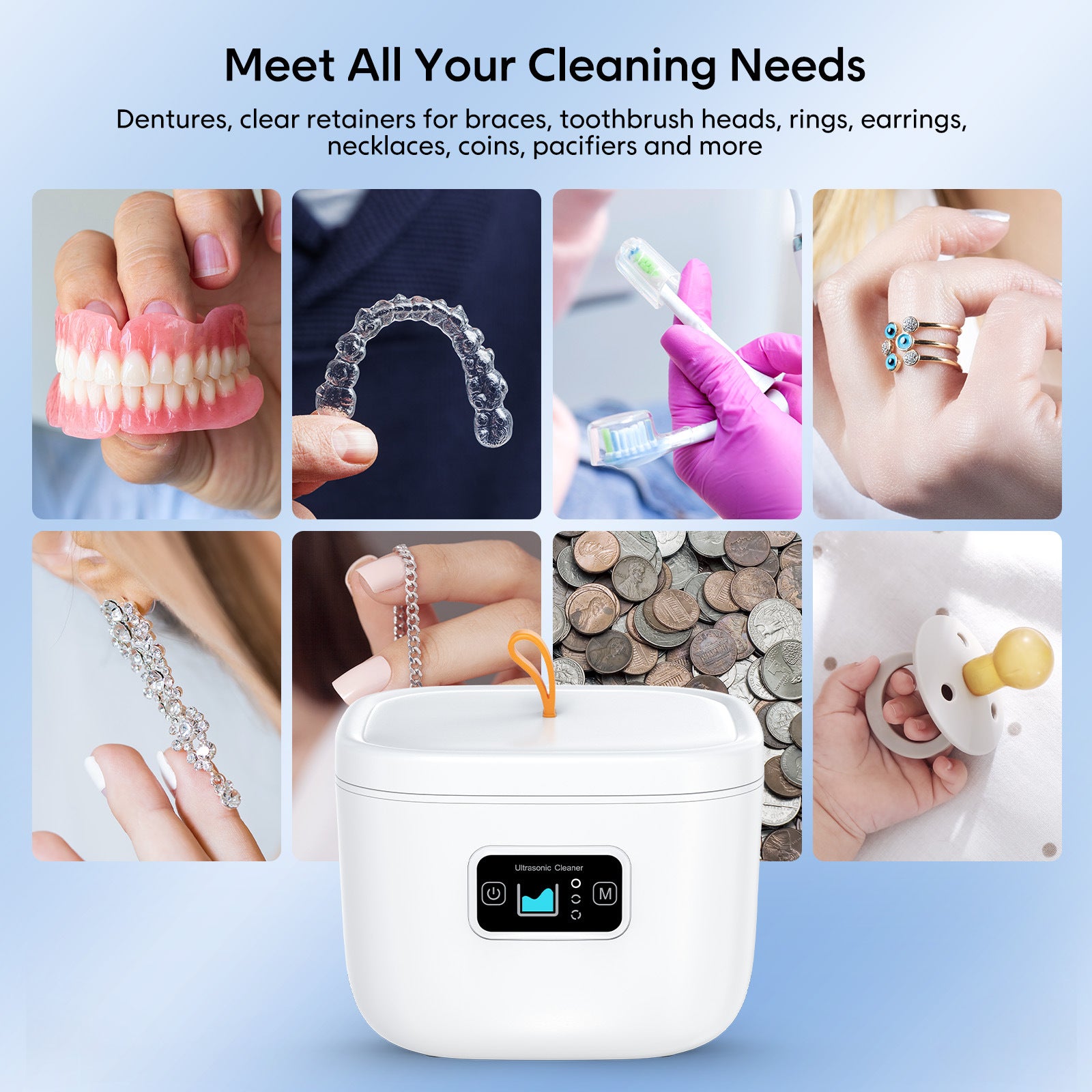 Professional Ultrasonic Cleaner with UV Light - 45000Hz for Dentures, Retainers, Jewelry & More(white) - Image 7