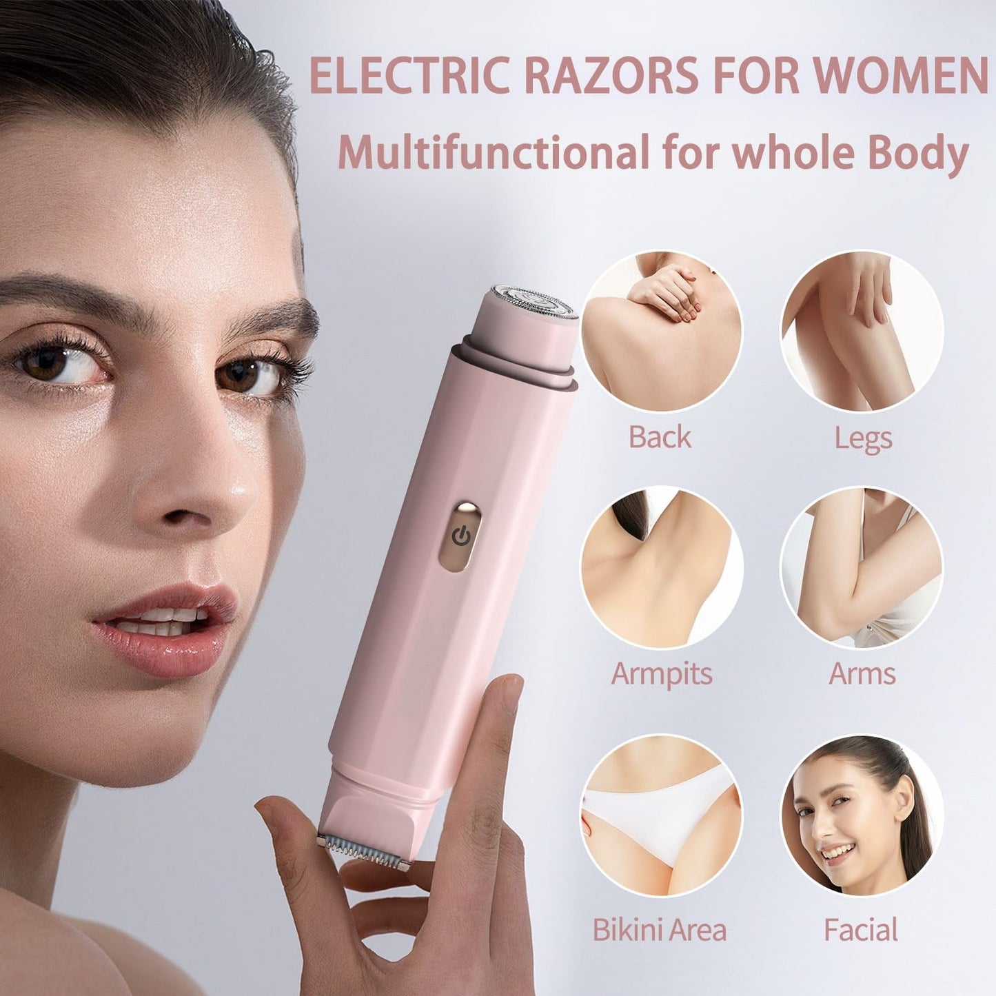 2-in-1 Women's Electric Body Shaver & Facial Trimmer - IPX7 Waterproof, Dual Head with Ceramic Blades, USB Rechargeable(White) - Image 4