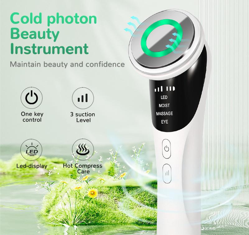 White Multifunctional Facial Beauty Wand with LED Photon Therapy, Hot Compress & Sonic Vibration(White) - Image 2