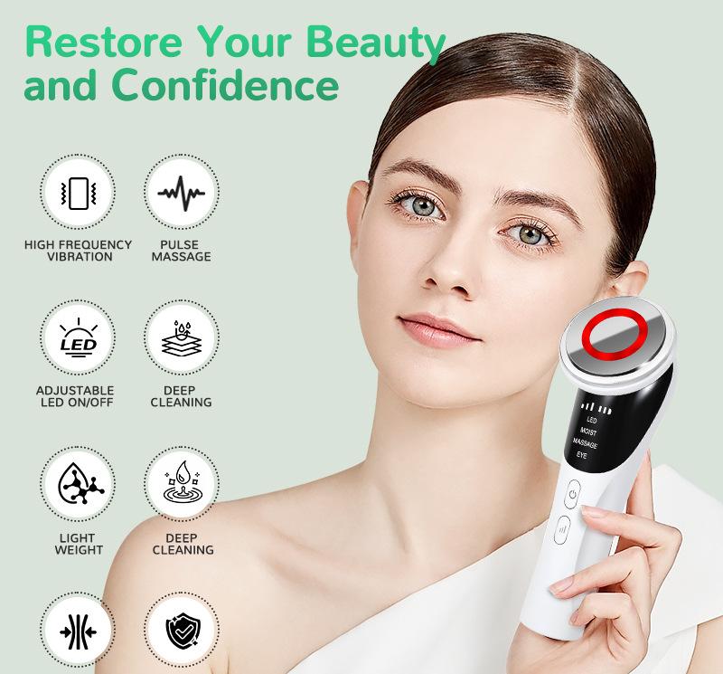 White Multifunctional Facial Beauty Wand with LED Photon Therapy, Hot Compress & Sonic Vibration(White) - Image 5