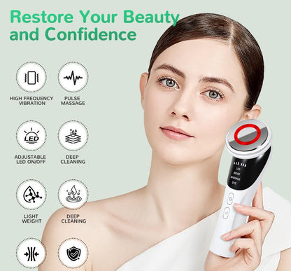 White Multifunctional Facial Beauty Wand with LED Photon Therapy, Hot Compress & Sonic Vibration(White) - Image 5