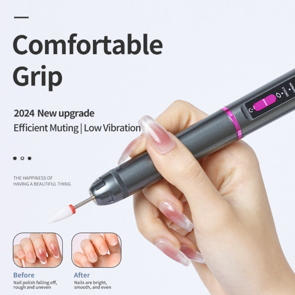 Professional Electric Nail Drill Pen Kit - 3-Speed, Bidirectional, Rechargeable Manicure & Pedicure Tool(Silver Gray) - Image 4