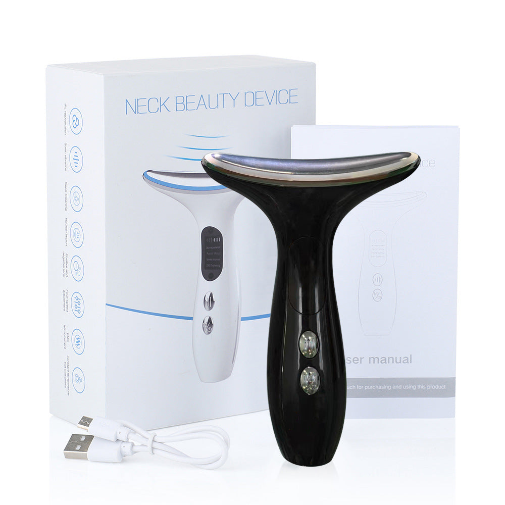 Multi-Function Neck & Face Beauty Device - 4-in-1 LED Light Therapy, EMS Lifting & Anti-Wrinkle Massager(black)