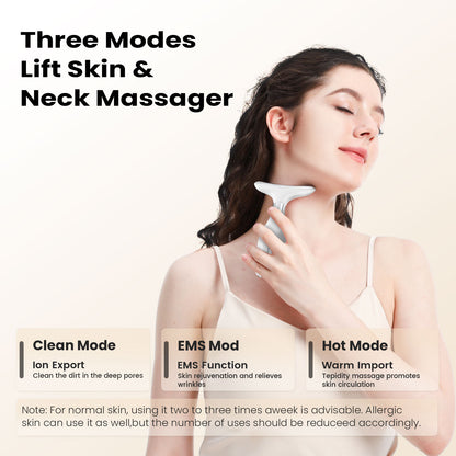 Multi-Function Facial & Neck Massager with LED Light Therapy, EMS & Warm Import - Rechargeable Skin Care Device(White) - Image 3