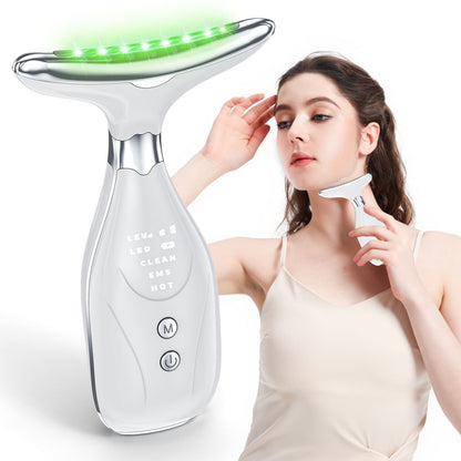 Multi-Function Facial & Neck Massager with LED Light Therapy, EMS & Warm Import - Rechargeable Skin Care Device(White) - Image 5