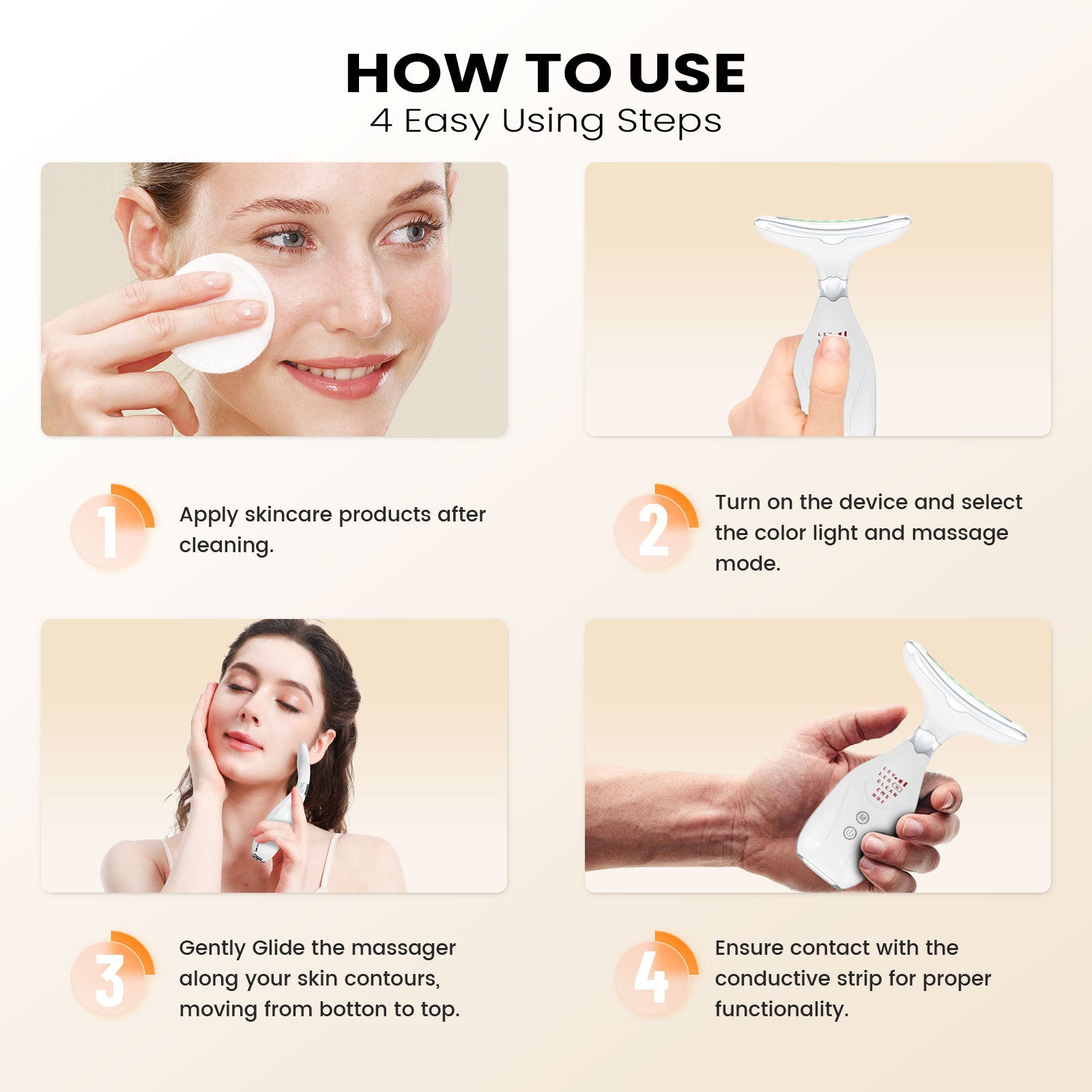 Multi-Function Facial & Neck Massager with LED Light Therapy, EMS & Warm Import - Rechargeable Skin Care Device(black) - Image 4