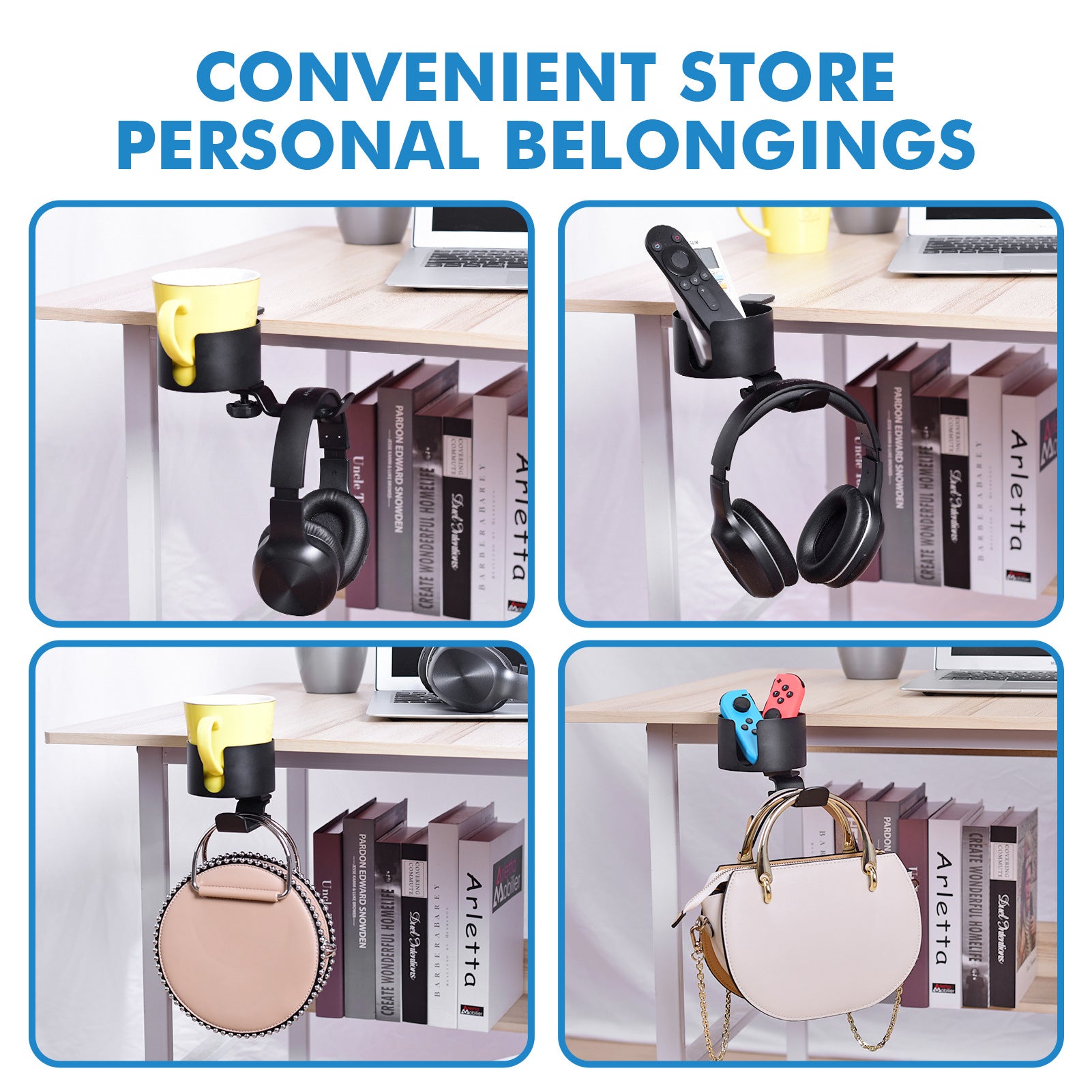 Heavy-Duty All-Metal Desk Clamp with 360-Degree Swivel Headphone Hanger & Cup Holder(black) - Image 2