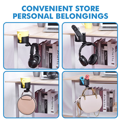 Heavy-Duty All-Metal Desk Clamp with 360-Degree Swivel Headphone Hanger & Cup Holder(black) - Image 2