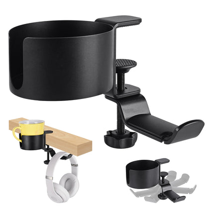 Heavy-Duty All-Metal Desk Clamp with 360-Degree Swivel Headphone Hanger & Cup Holder(black) - Image 4