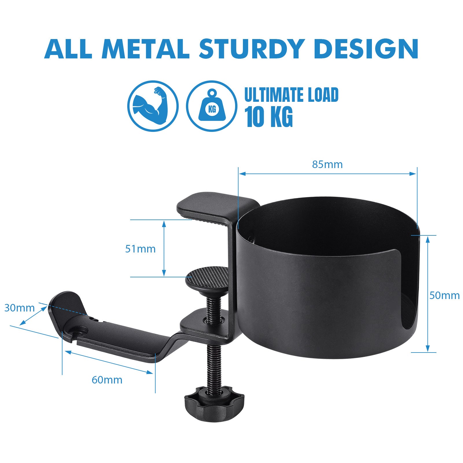 Heavy-Duty All-Metal Desk Clamp with 360-Degree Swivel Headphone Hanger & Cup Holder(black) - Image 6
