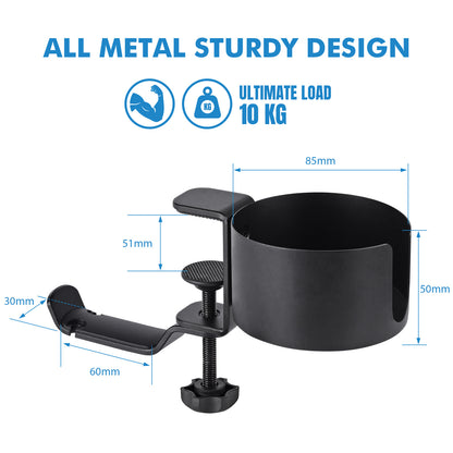 Heavy-Duty All-Metal Desk Clamp with 360-Degree Swivel Headphone Hanger & Cup Holder(black) - Image 6
