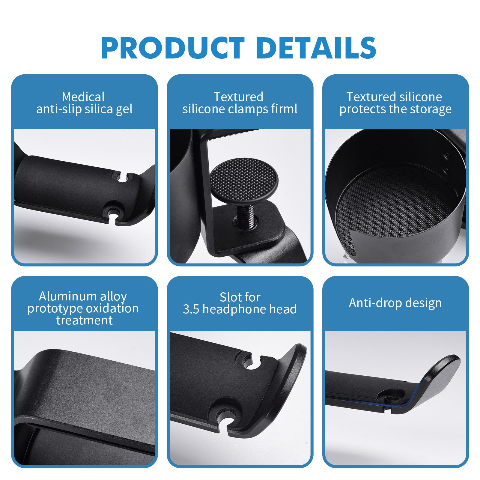 Heavy-Duty All-Metal Desk Clamp with 360-Degree Swivel Headphone Hanger & Cup Holder(black) - Image 7