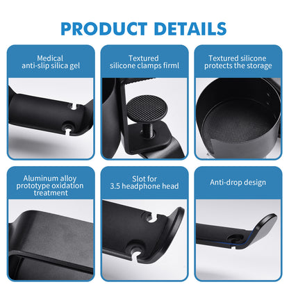 Heavy-Duty All-Metal Desk Clamp with 360-Degree Swivel Headphone Hanger & Cup Holder(black) - Image 7