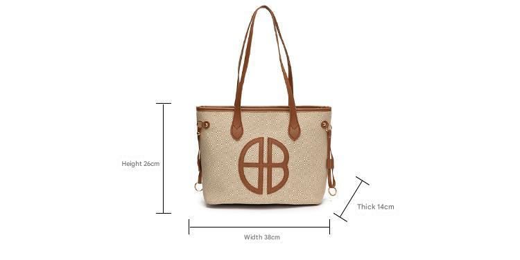 Stylish Large Capacity Tote Bag with PU Leather Trim & Logo Detail(Blue with black) - Image 2