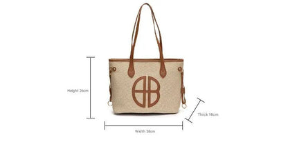 Stylish Large Capacity Tote Bag with PU Leather Trim & Logo Detail(Blue with black) - Image 2
