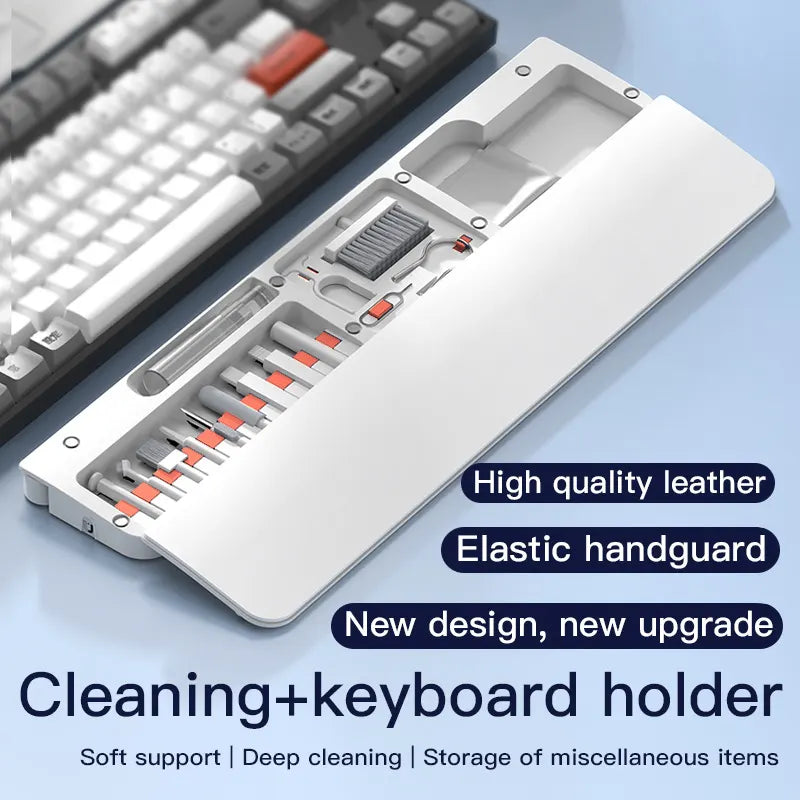 Two Multi-functional Keyboard Cleaning Kit & Ergonomic Wrist Rest with Integrated Storage(White)