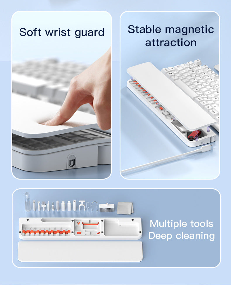 Two Multi-functional Keyboard Cleaning Kit & Ergonomic Wrist Rest with Integrated Storage(White) - Image 5