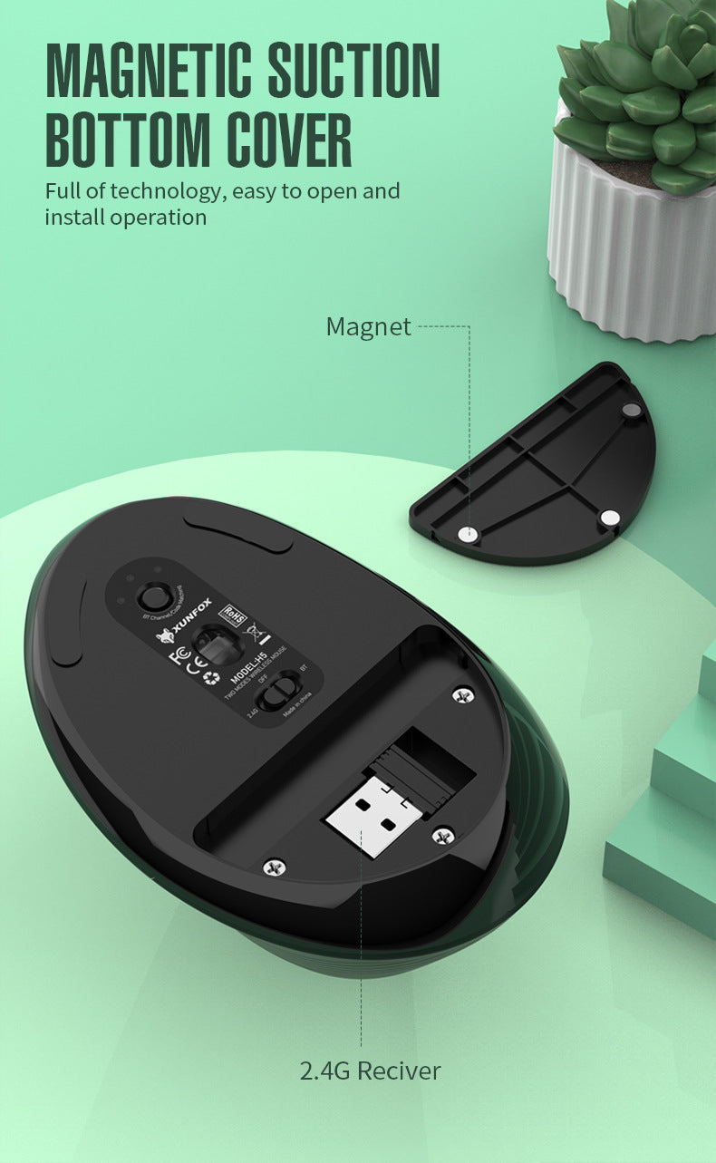 Two Ergonomic Vertical Wireless Mouse - Dual Mode (2.4G & Bluetooth), 5 Adjustable DPI, Silent Clicks, Rechargeable(white) - Image 8