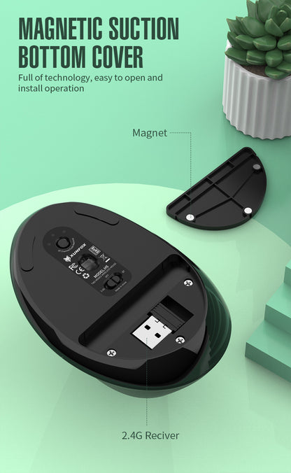 Two Ergonomic Vertical Wireless Mouse - Dual Mode (2.4G & Bluetooth), 5 Adjustable DPI, Silent Clicks, Rechargeable(white) - Image 8