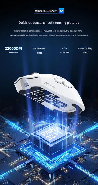 High-Performance Tri-Mode Wireless Gaming Mouse - 22000 DPI, Rechargeable, with RGB Charging Dock(white) - Image 3