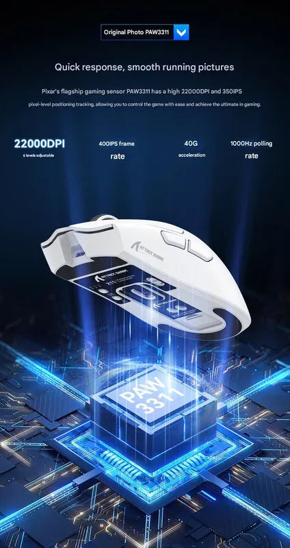 High-Performance Tri-Mode Wireless Gaming Mouse - 22000 DPI, Rechargeable, with RGB Charging Dock(white) - Image 3