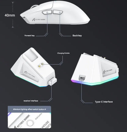 High-Performance Tri-Mode Wireless Gaming Mouse - 22000 DPI, Rechargeable, with RGB Charging Dock(white) - Image 8