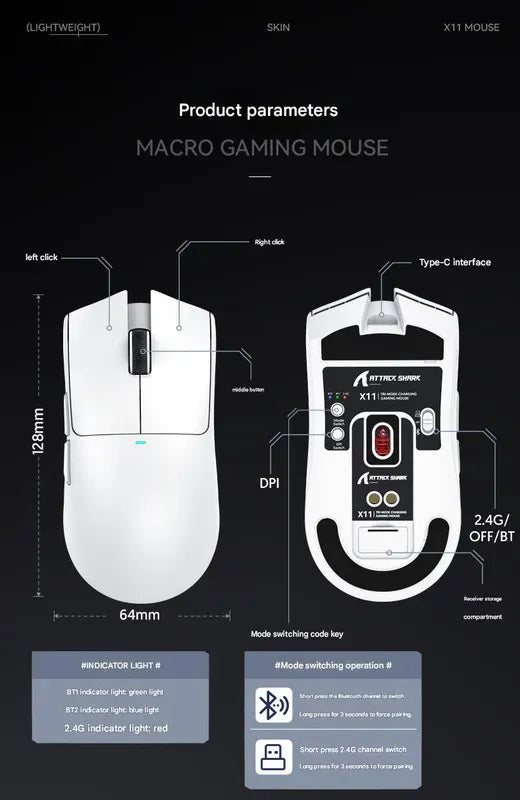 High-Performance Tri-Mode Wireless Gaming Mouse - 22000 DPI, Rechargeable, with RGB Charging Dock(red) - Image 7