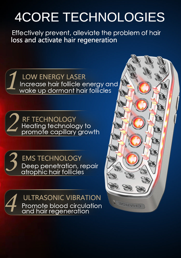 Advanced 4-in-1 Hair Growth Comb with LLLT, RF, EMS & Vibration Massage(White) - Image 5