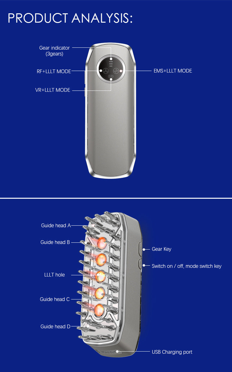 Advanced 4-in-1 Hair Growth Comb with LLLT, RF, EMS & Vibration Massage(White) - Image 8