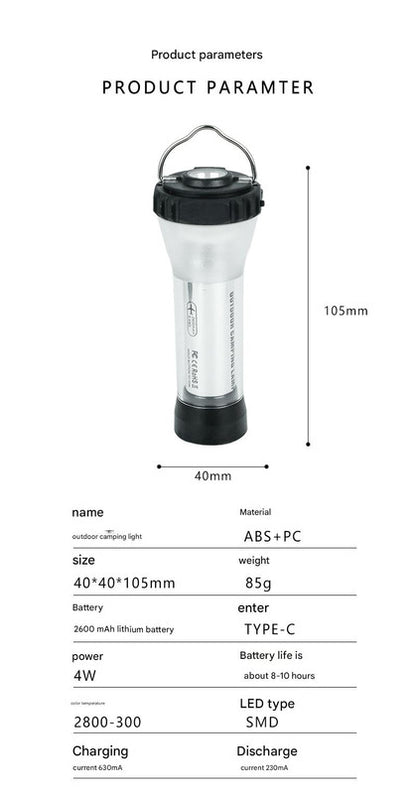Portable Outdoor Camping Lantern with Tripod Stand, Soft Light Diffuser & USB-C Charging(black) - Image 5