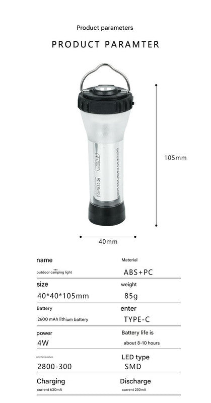 Portable Outdoor Camping Lantern with Tripod Stand, Soft Light Diffuser & USB-C Charging(blue) - Image 5