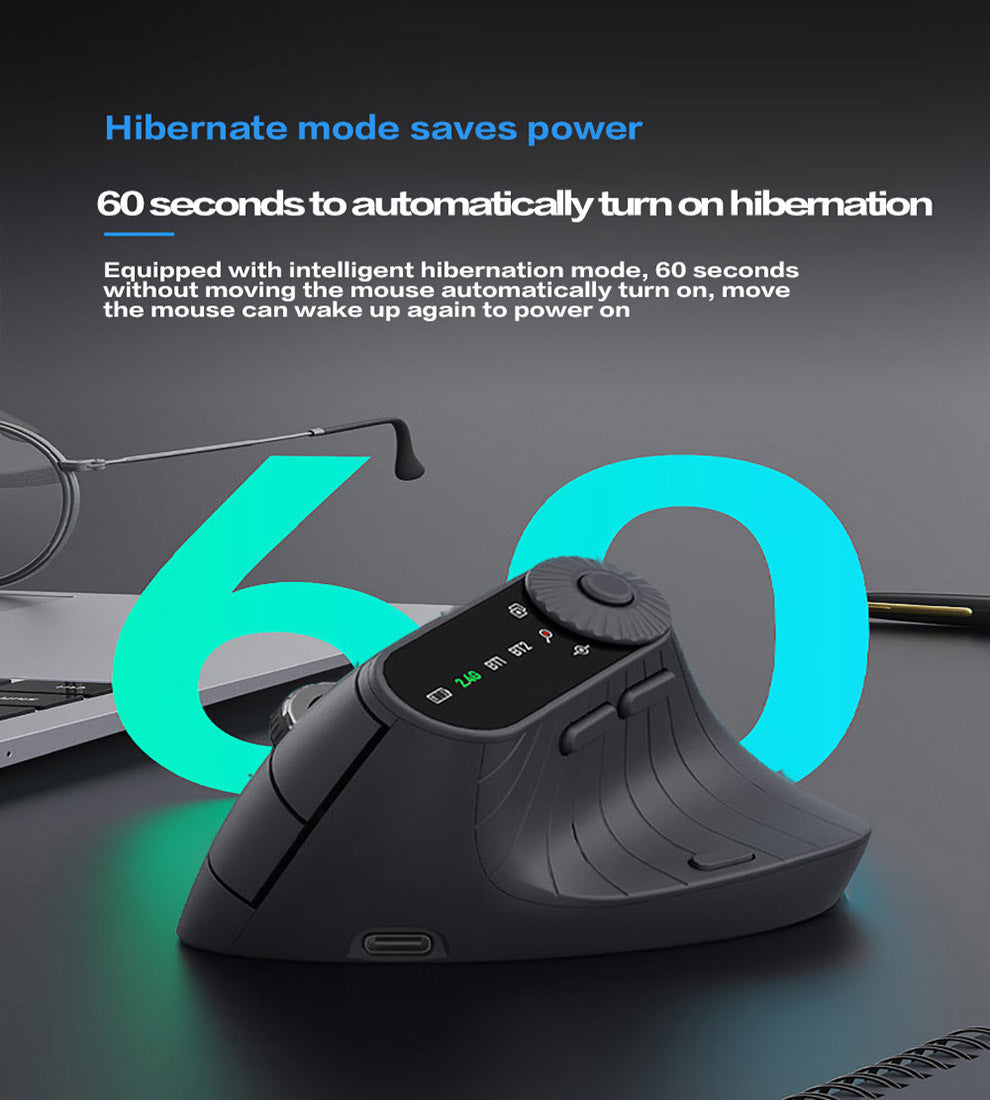 Ergonomic Vertical Mouse - 2.4G/Bluetooth Multi-Mode, LED Display, 57-Degree Angle, & 400mAh Battery(Purple) - Image 2