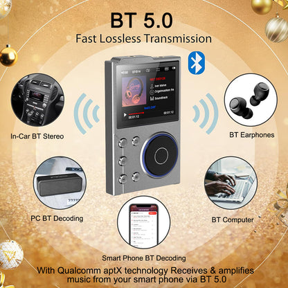Portable Hi-Res Digital Audio Player - DSD, Dual DAC, Bluetooth 5.0, Expandable Storage(Grey 16GB + 16GB) - Image 4