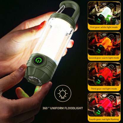 Tri-Color Portable Camping Lantern & Flashlight - Rechargeable, 360°Ambient Light & Hook Design(Khaki) - Image 3