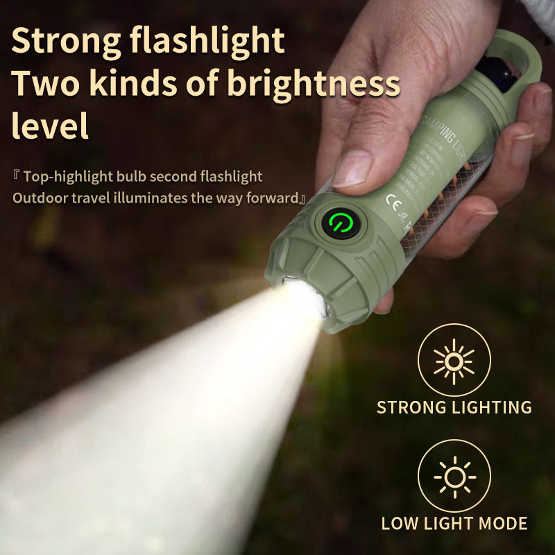 Tri-Color Portable Camping Lantern & Flashlight - Rechargeable, 360°Ambient Light & Hook Design(Khaki) - Image 5