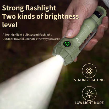 Tri-Color Portable Camping Lantern & Flashlight - Rechargeable, 360°Ambient Light & Hook Design(Khaki) - Image 5