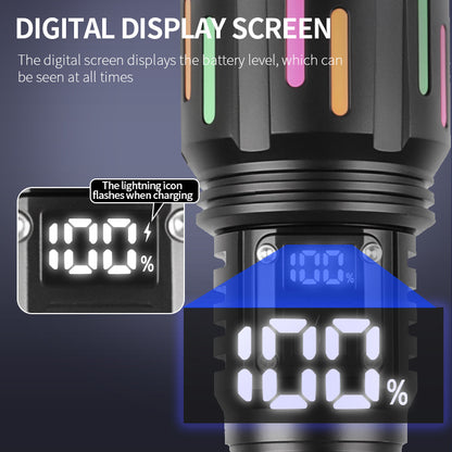 30W High Brightness LED Flashlight with Digital Display & Fluorescent Design - USB Rechargeable, 800-1200M Range(black+One 18650 battery) - Image 4