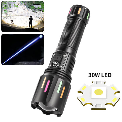 30W High Brightness LED Flashlight with Digital Display & Fluorescent Design - USB Rechargeable, 800-1200M Range(black+One 26650 battery) - Image 2