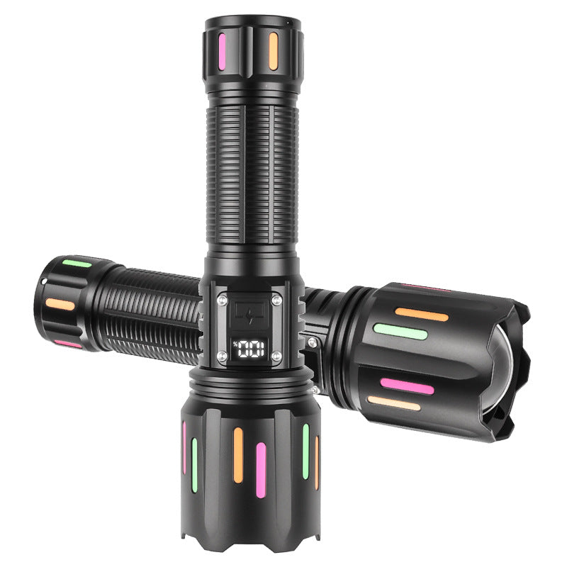 30W High Brightness LED Flashlight with Digital Display & Fluorescent Design - USB Rechargeable, 800-1200M Range(black+One 26650 battery) - Image 6